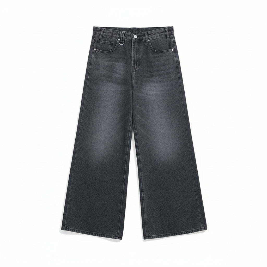 Black wide-leg jeans on a white background