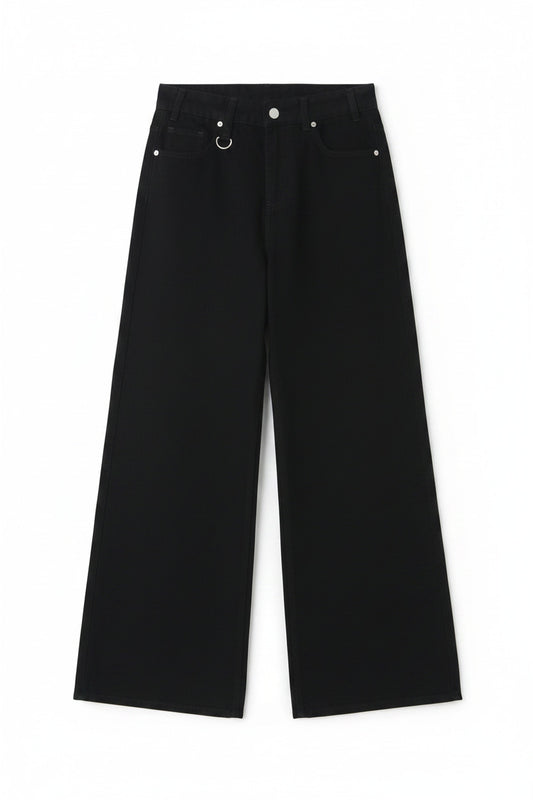 Black wide-leg pants on a white background