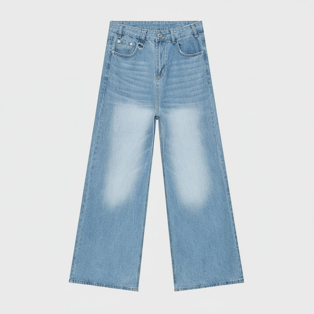 Light blue jeans on a white background